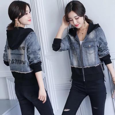 ÁO KHOÁC JEAN NỮ CÓ NÓN PHỐI ĐEN THÊU CHỮ - NK3805